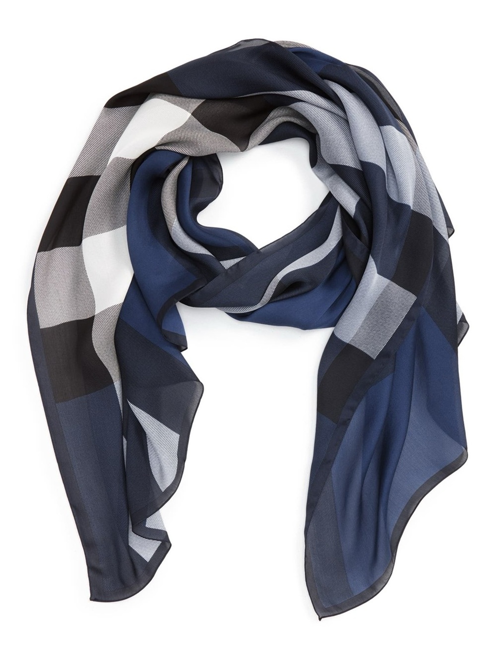 Burberry Blue/grey Ultra Mega Check' Washed Mulberry Silk Scarf